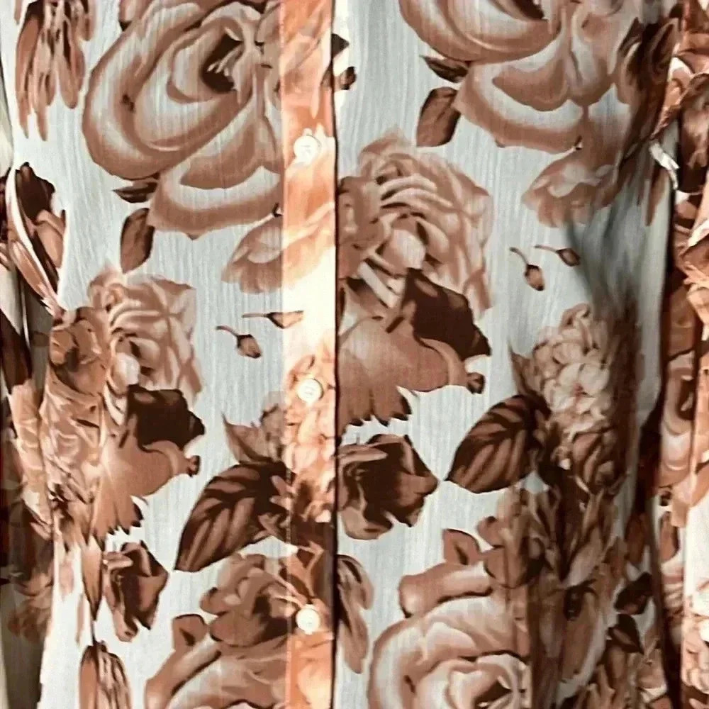 Express Floral Abstract Print Multicolor Ruffle Button Front Sheer Blouse Size S - Picture 5 of 8